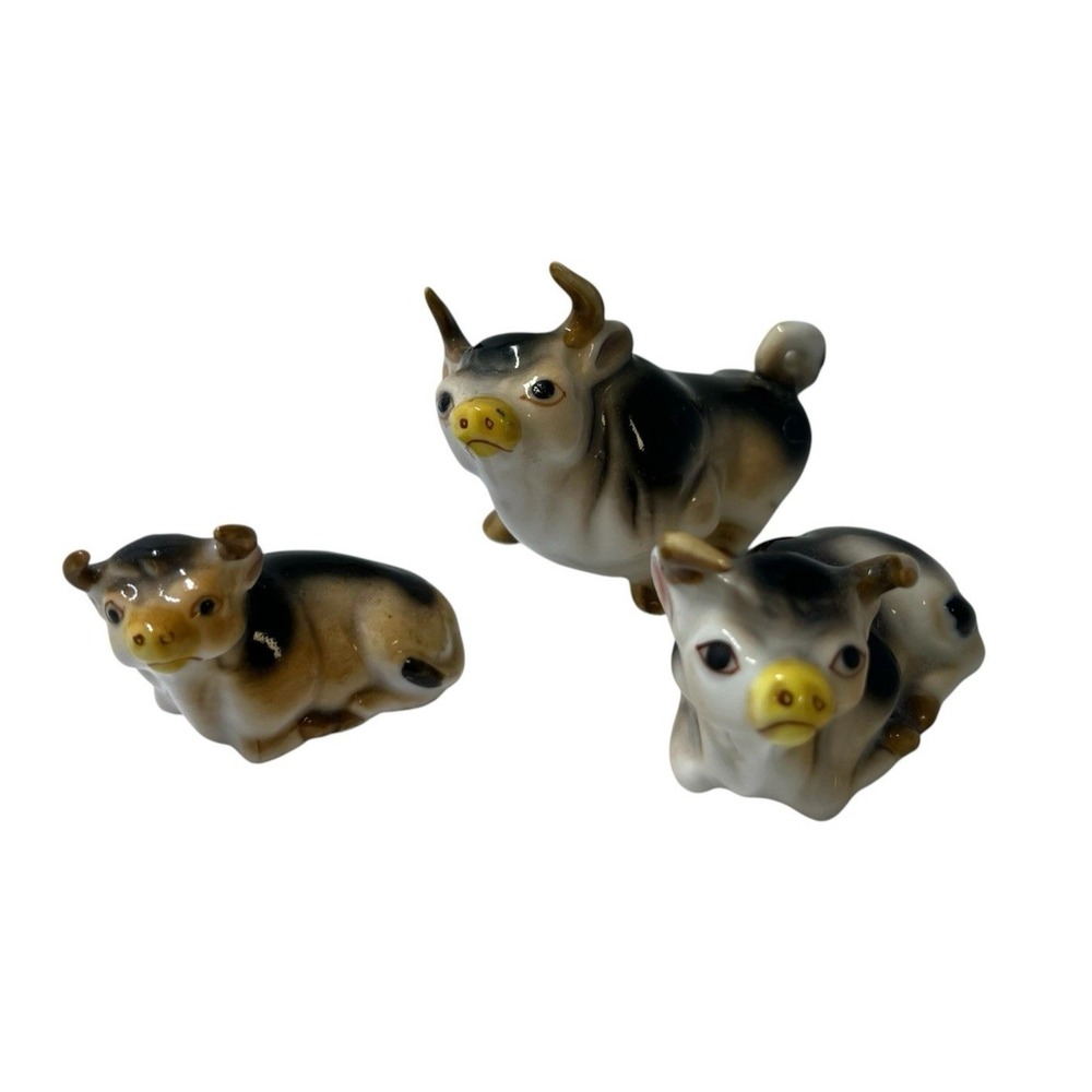 Vintage Ceramic Bull Cow Figures Set Japan Shelf Sitters Kitchen How Decor